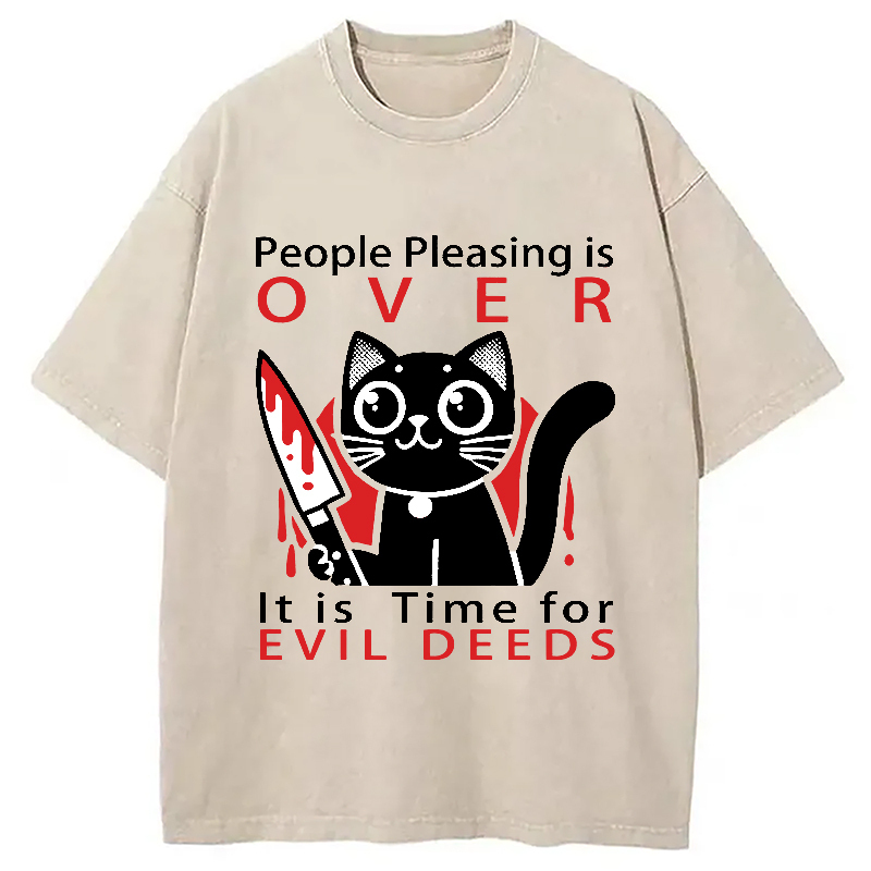 Mischievous Kitten Washed T-Shirt Cool Urban Street Style Shirt Gifts For Him