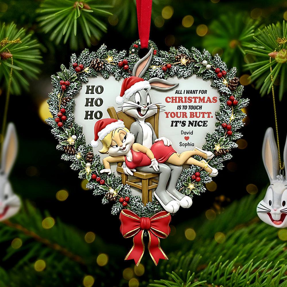 Mischievous Rabbit Couple Christmas Ornament, Personalized Gifts For Couple - Holiday Tree Decoration Gift