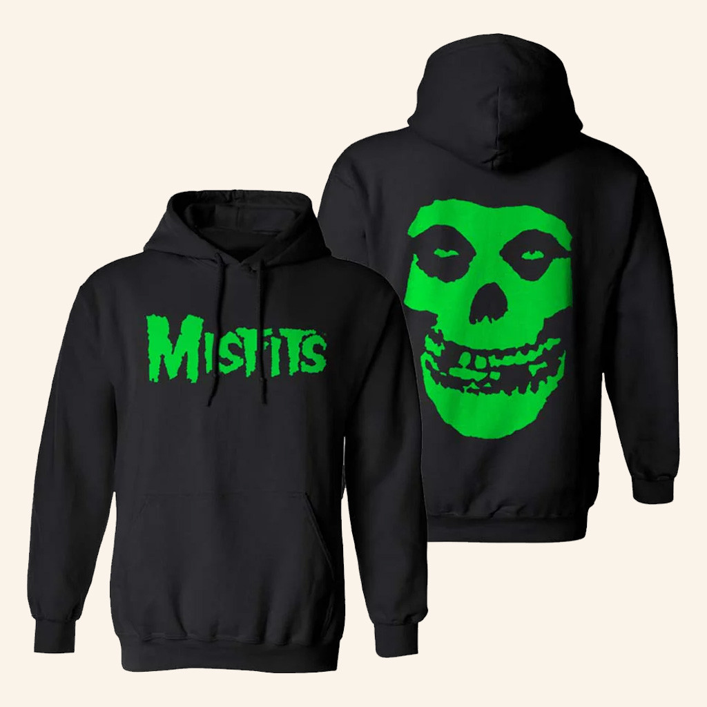 Misfits Merch Green Fiend Skull Black Hoodie Birthday Present For Him