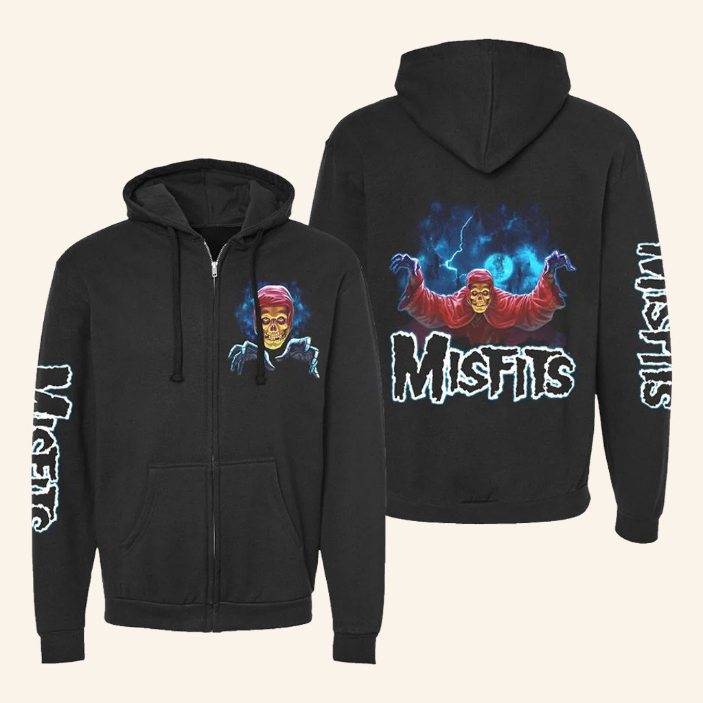 Misfits Merch Misfits Resurrection Fiend Black Zip Hoodie Present For Husband