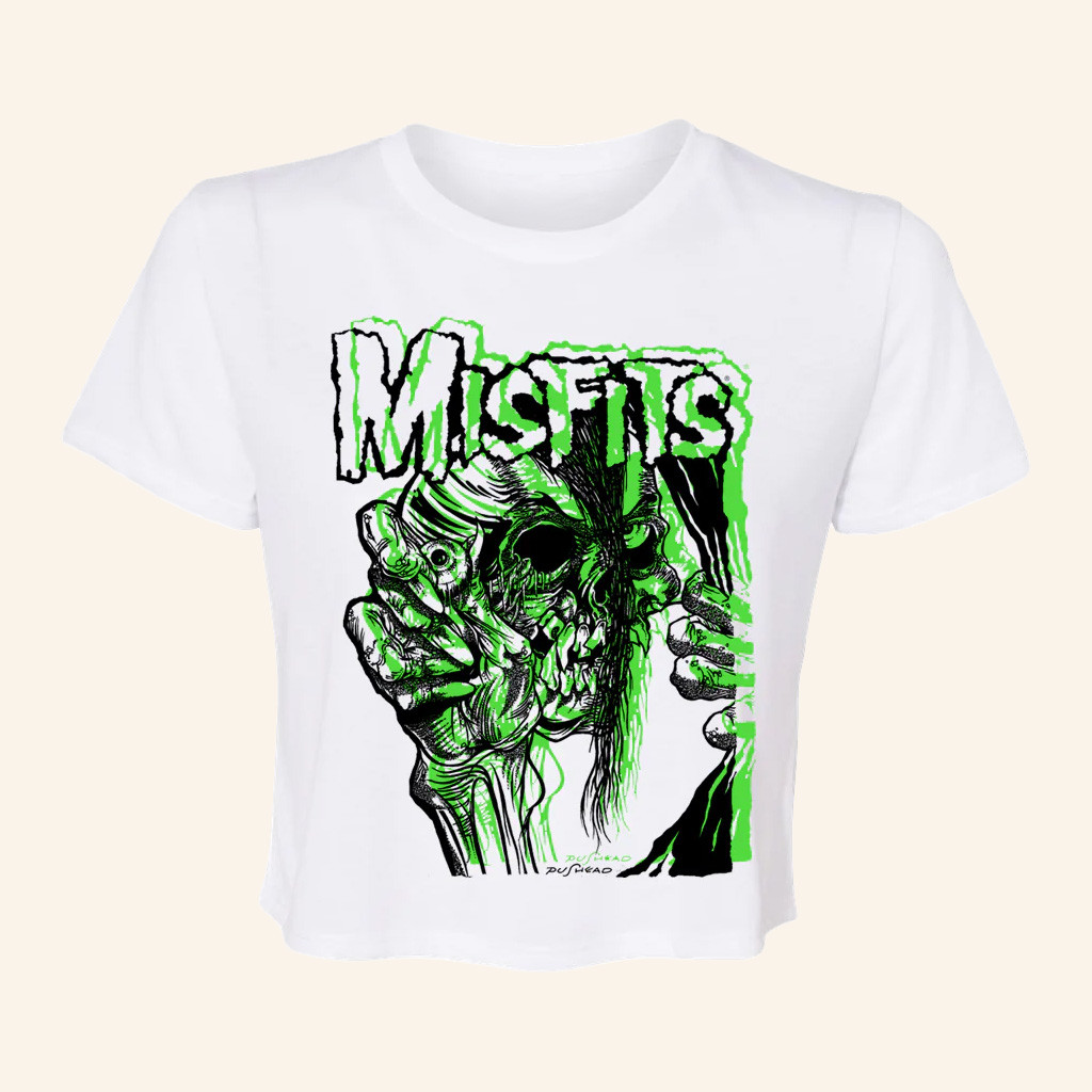 Misfits Merch Sketch Evil Eye Skull Cropped T-Shirt Gift Ideas For Girlfriend