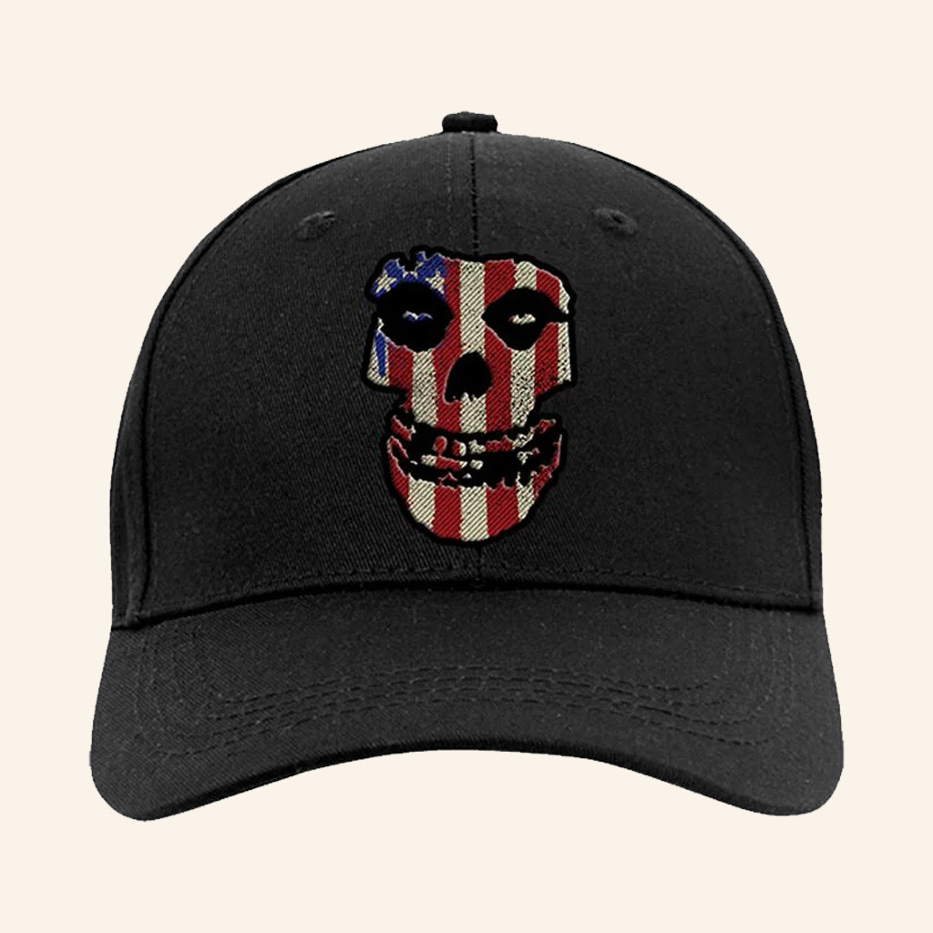 Misfits Merch Stars And Stripes Fiend Skull Black Hat Embroidered Gifts For Father