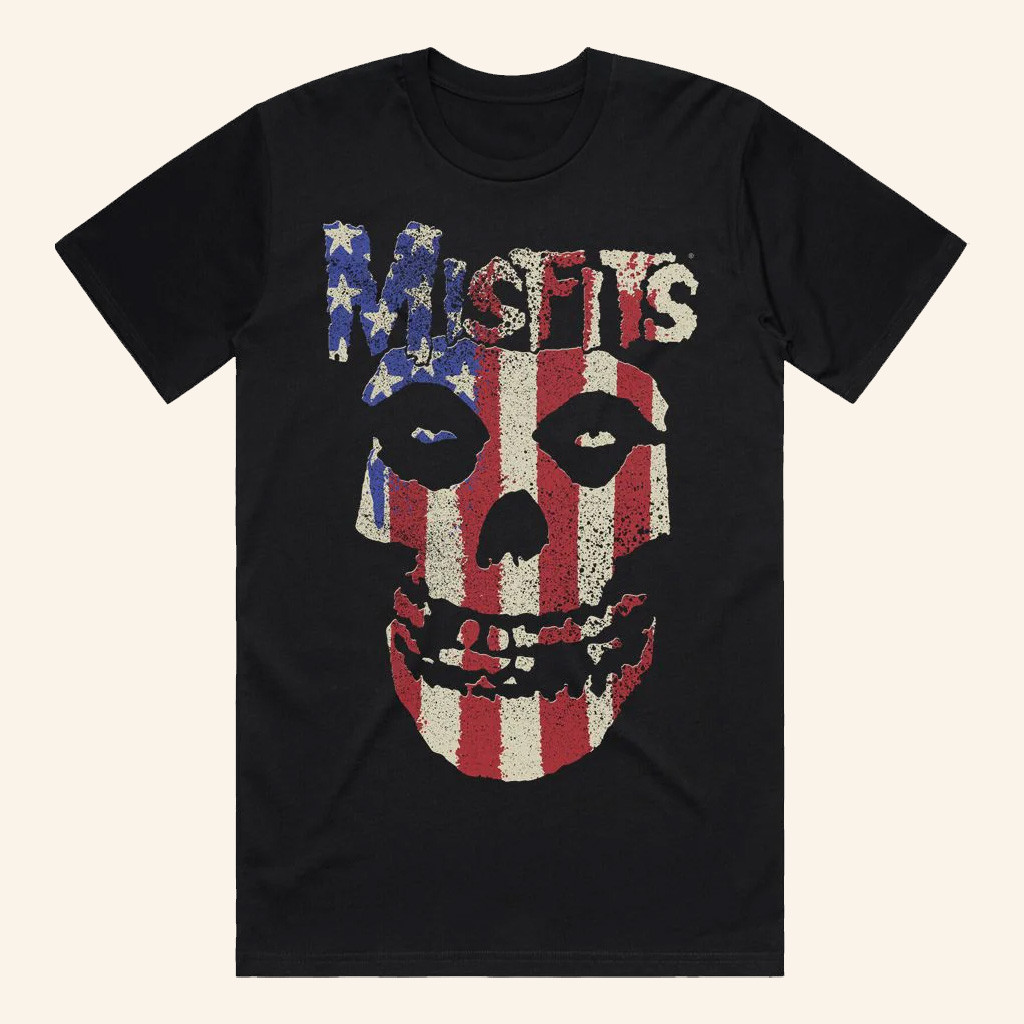 Misfits Merch Stars And Stripes Fiend Skull Black T-Shirt Best Gifts For Rock Lovers