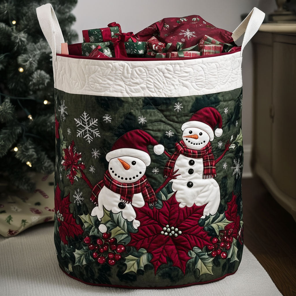 Mistletoe Frost Quilted Laundry Basket Father's Day Merch Gift
