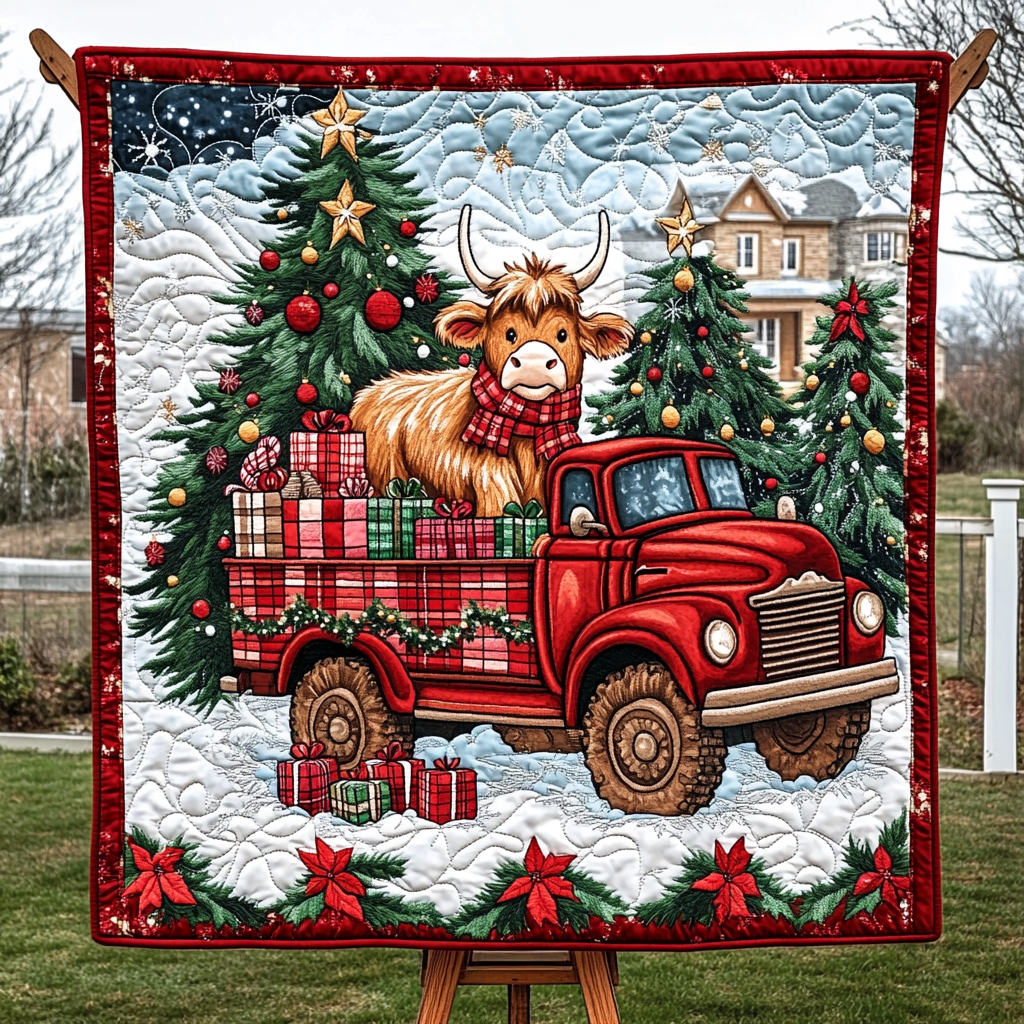 Mistletoe Moo Quilted Blanket Gift For Cow Lover