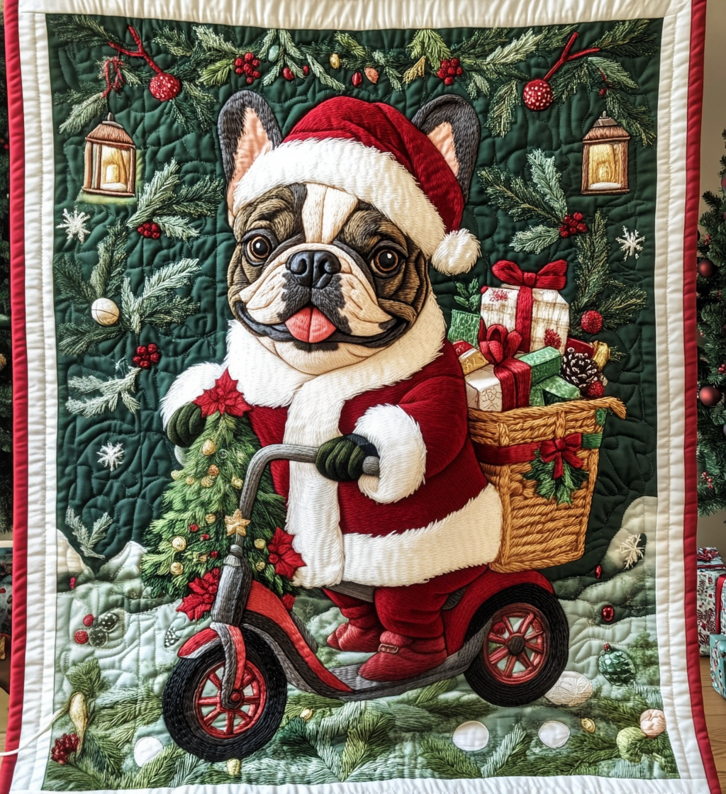 Mistletoe Puppy Quilted Blanket Gifts For French Bulldog Owners