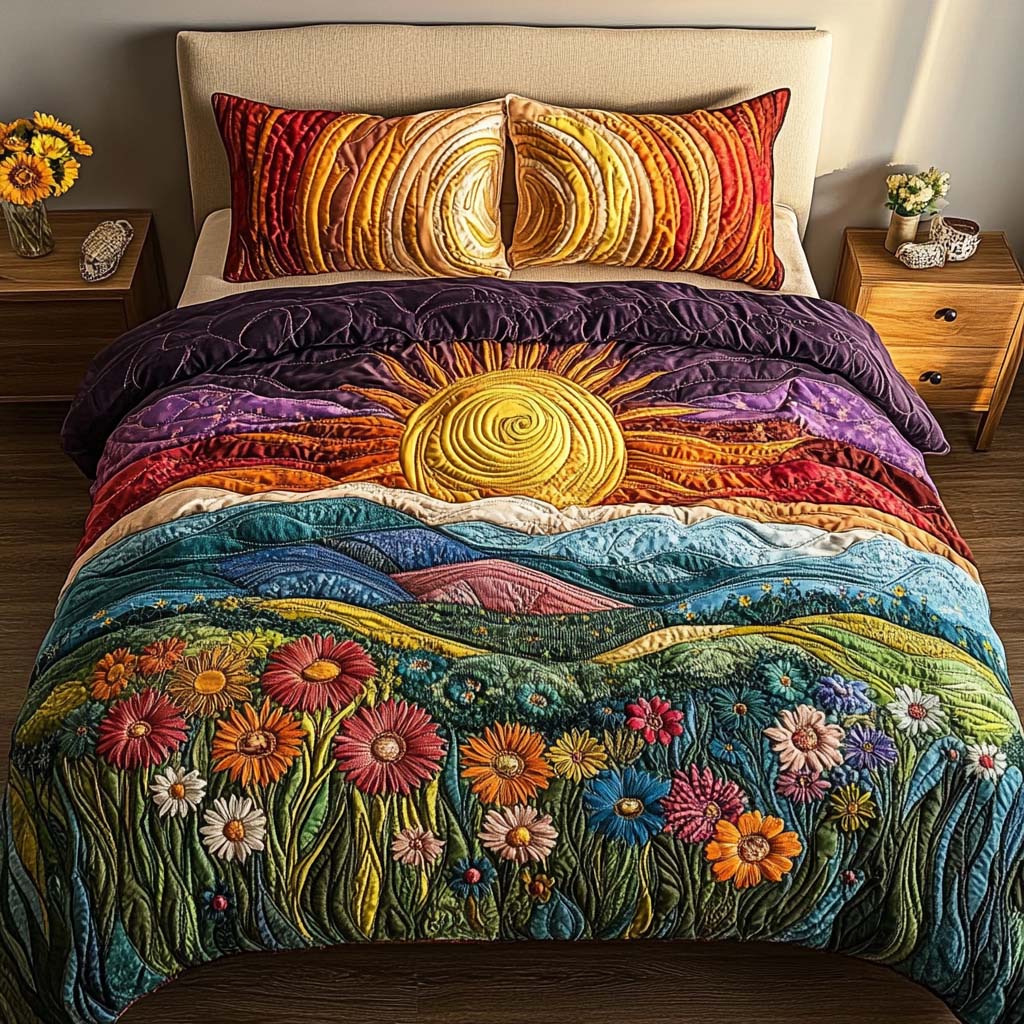 Misty Autumn Field Quilted Bedding Set Best Comforter Sets Fall Gift Items