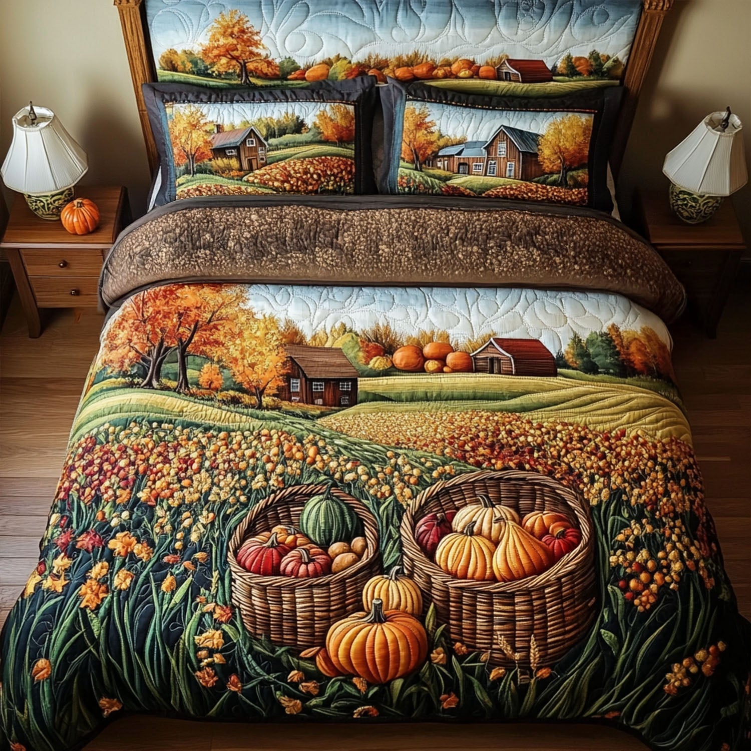 Misty Autumn Morning Quilted Bedding Set Cute Bedroom Decor Unique Fall Gifts