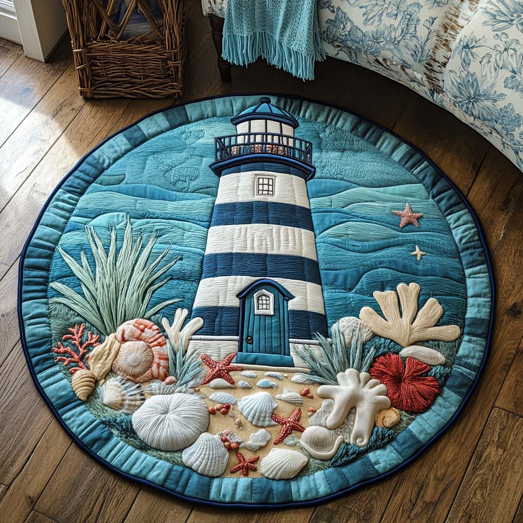 Misty Beacon Quilted Round Mat Entryway Decor Great Gifts For Beach Lovers