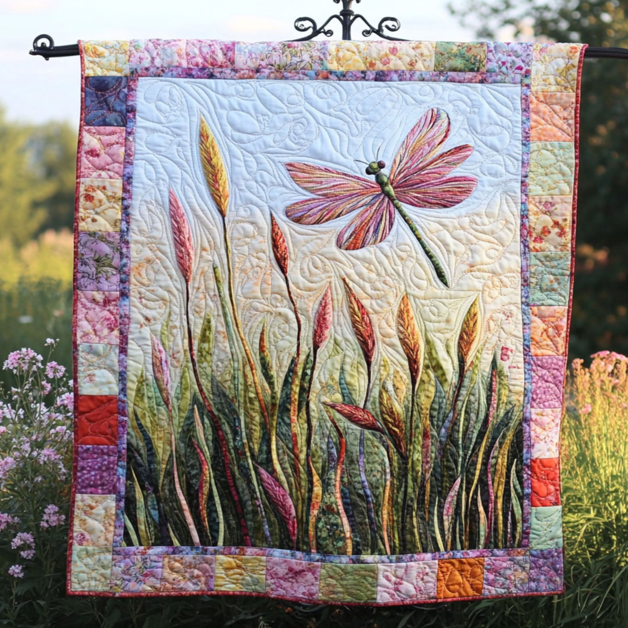 Misty Dragonfly Quilted Blanket Winter Decor Blanket Dragonfly Themed Gifts