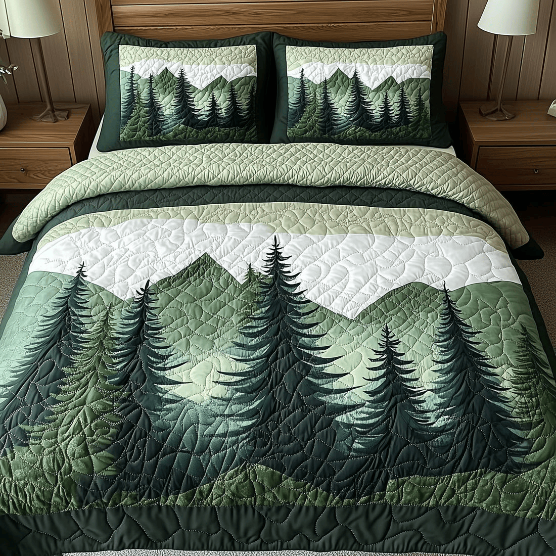 Misty Forest Mountain Quilted Bedding Set Meaningful Gift for Mother