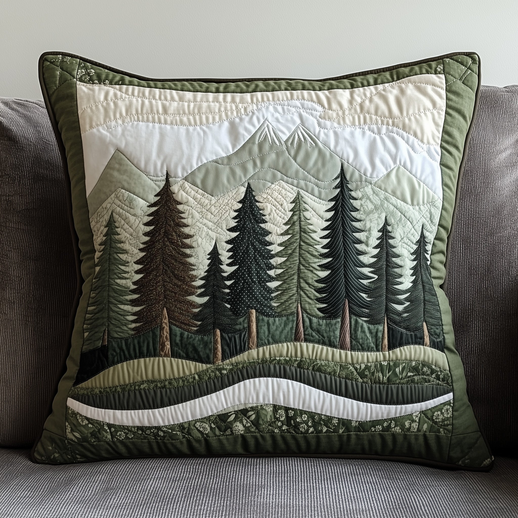 Misty Forest Mountain Quilted Pillow Case Decorative Pillow Cover MerchChristmas Presents For Brother In Law
