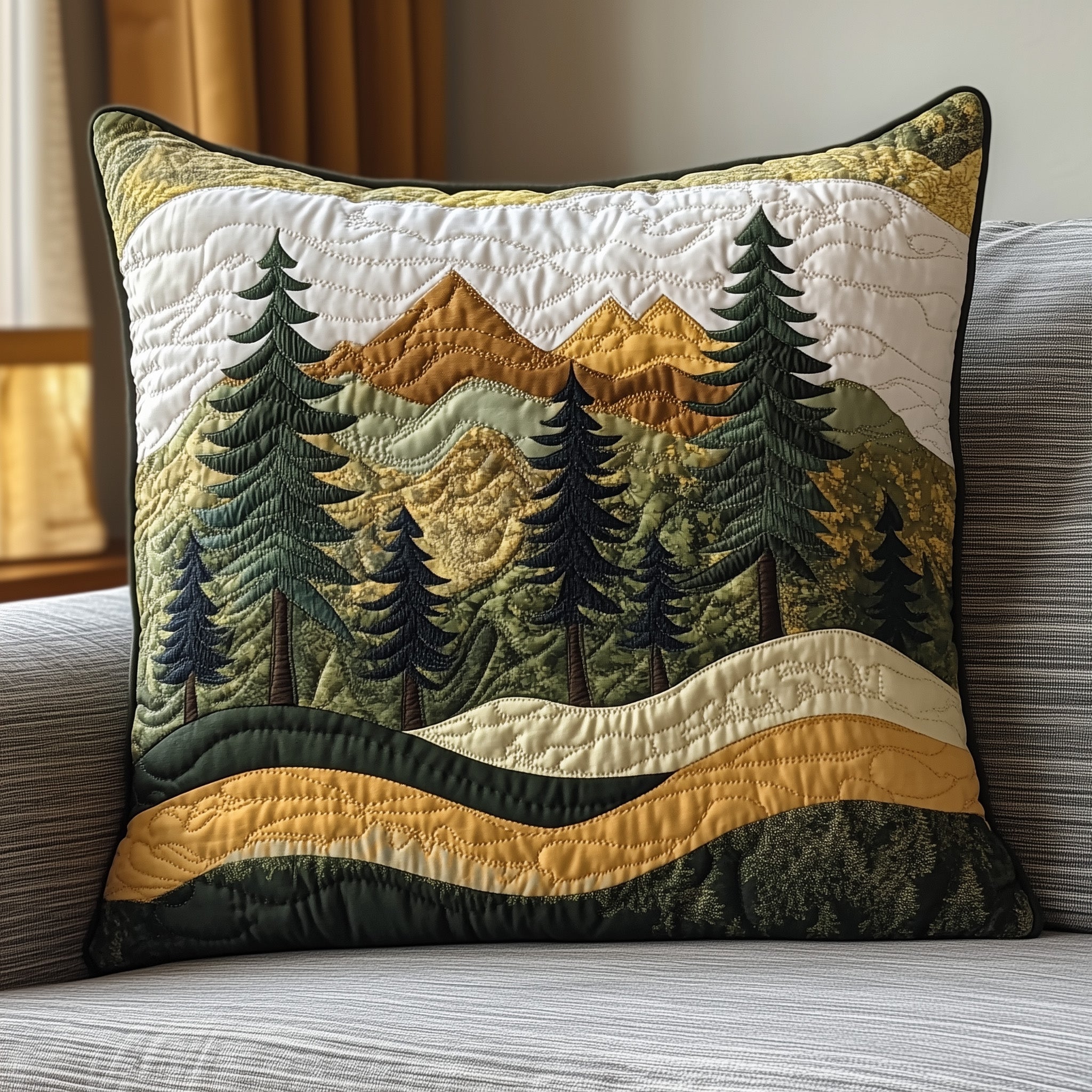 Misty Forest Mountain Quilted Pillow Case Decorative Pillow Cover MerchGifts To Get Your Brother For Christmas