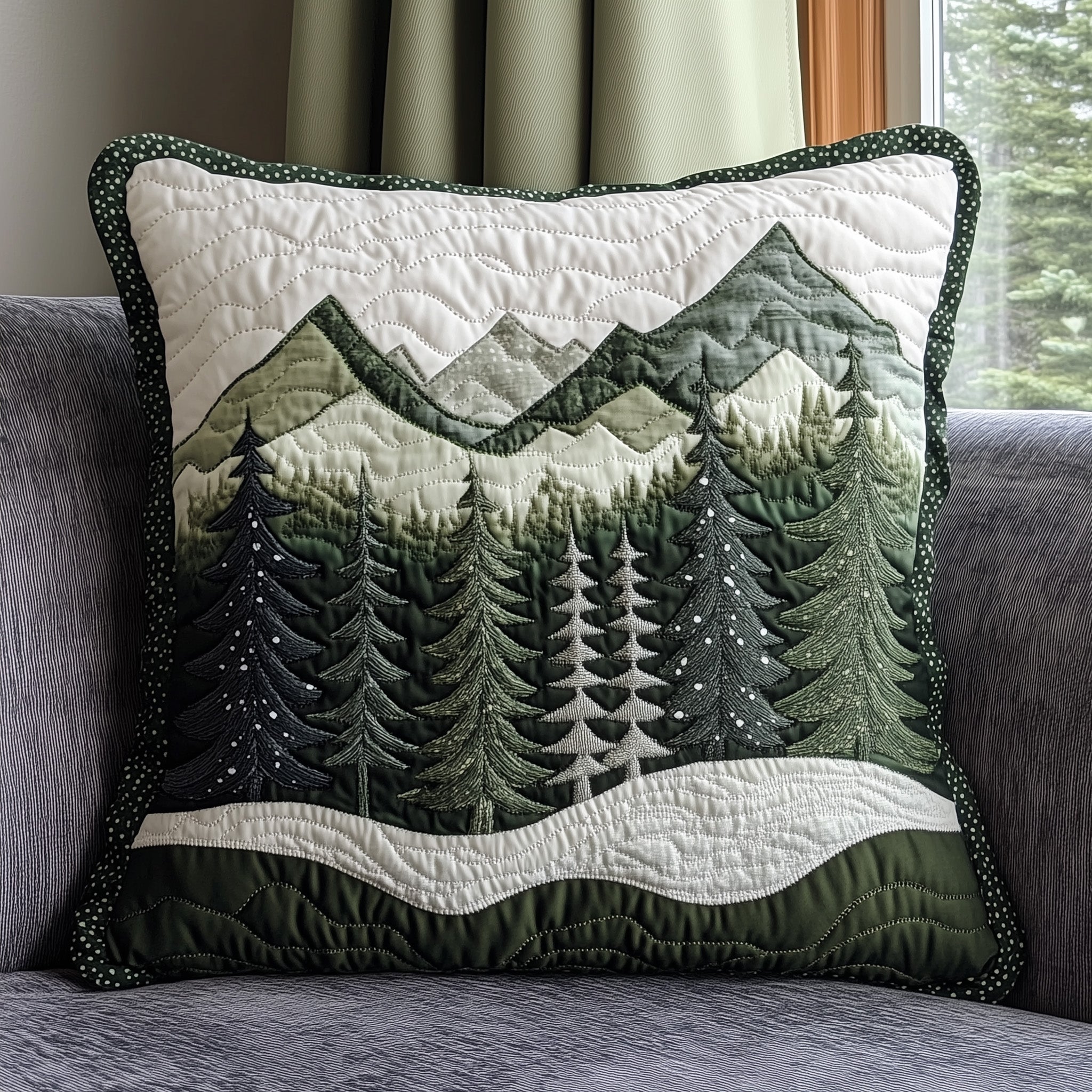 Misty Forest Mountain Quilted Pillow Case Gift For Her