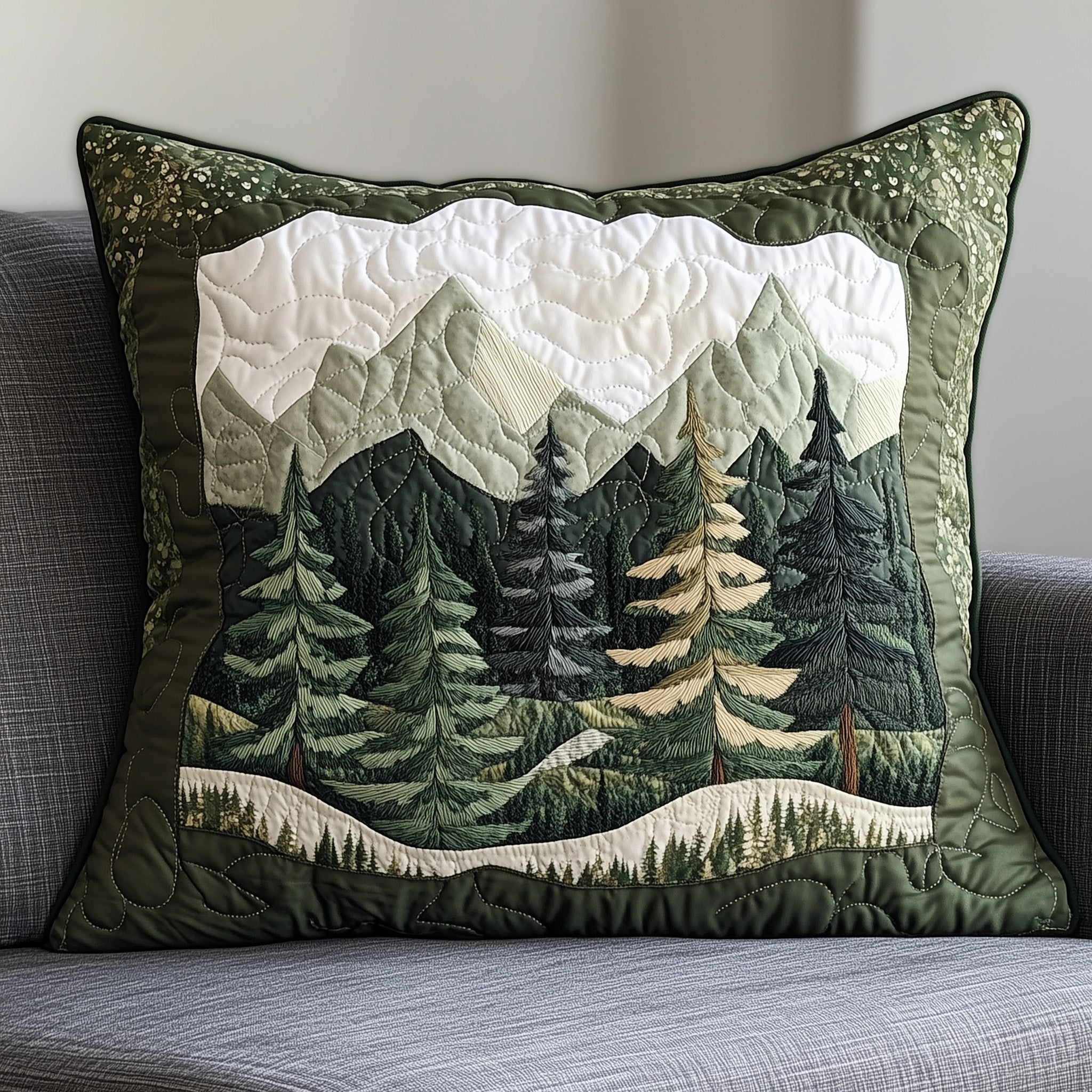 Misty Forest Mountain Quilted Pillow Case Gift For Him(1)
