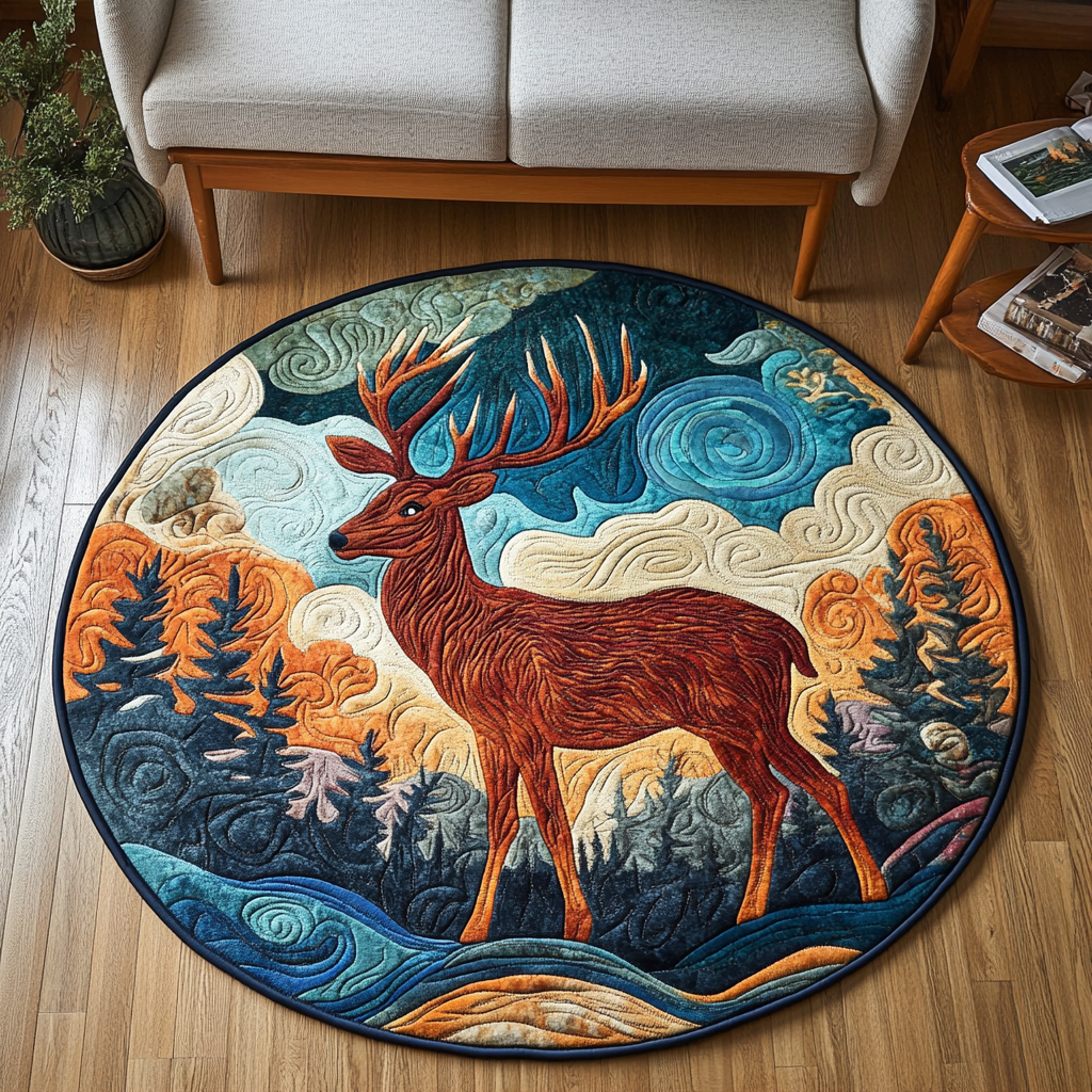 Misty Forest Stag Quilted Round Mat Entryway Design Ideas Best Gifts For Birders