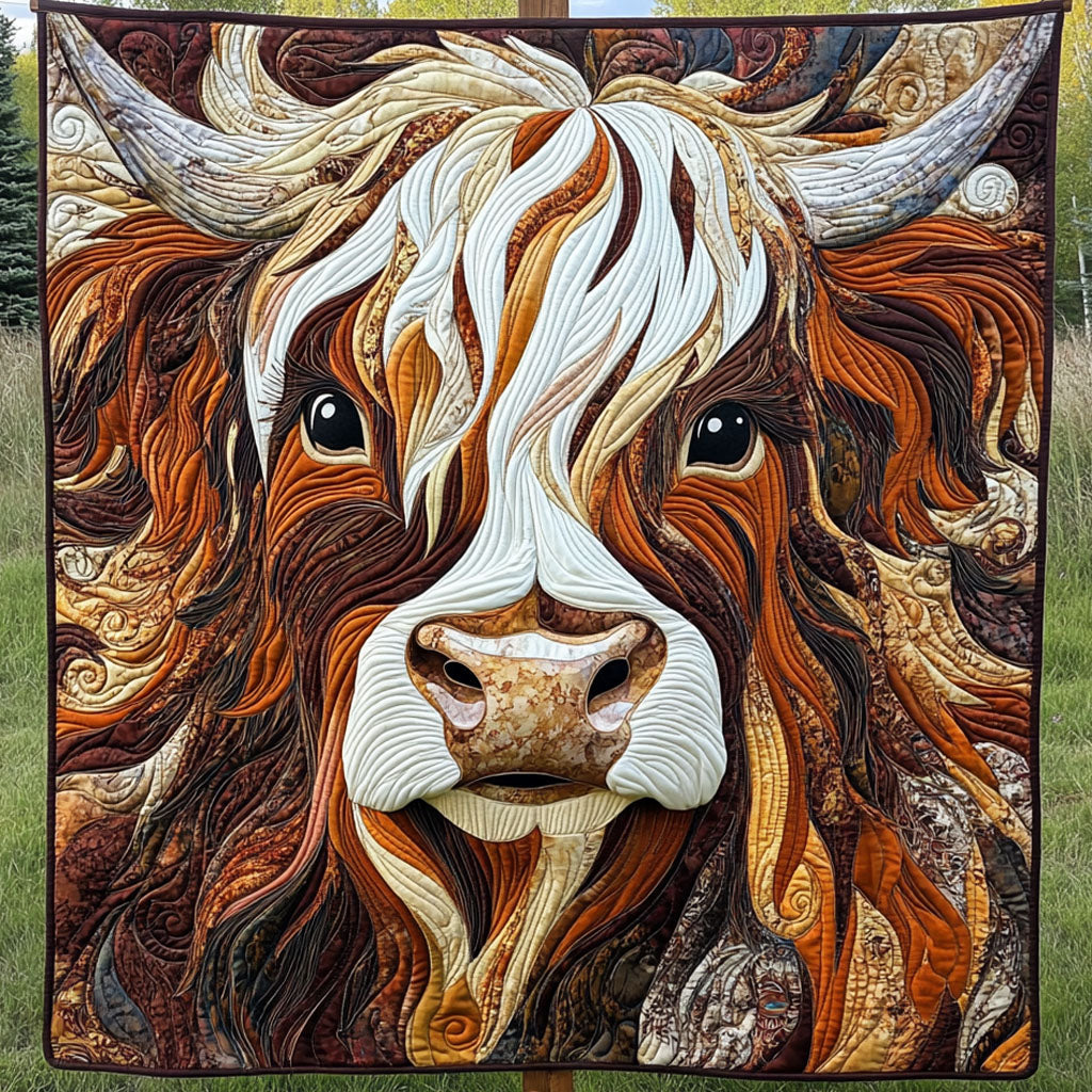 Misty Highland Majesty Quilted Blanket Bedroom Decor Christmas Highland Cow Stuff Gifts