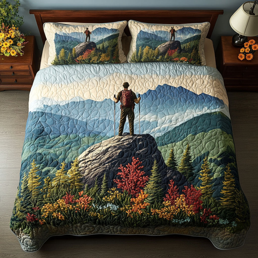 Misty Peak Path Quilted Bedding Set Bed Decorations Gifts For Hikers And Campers
