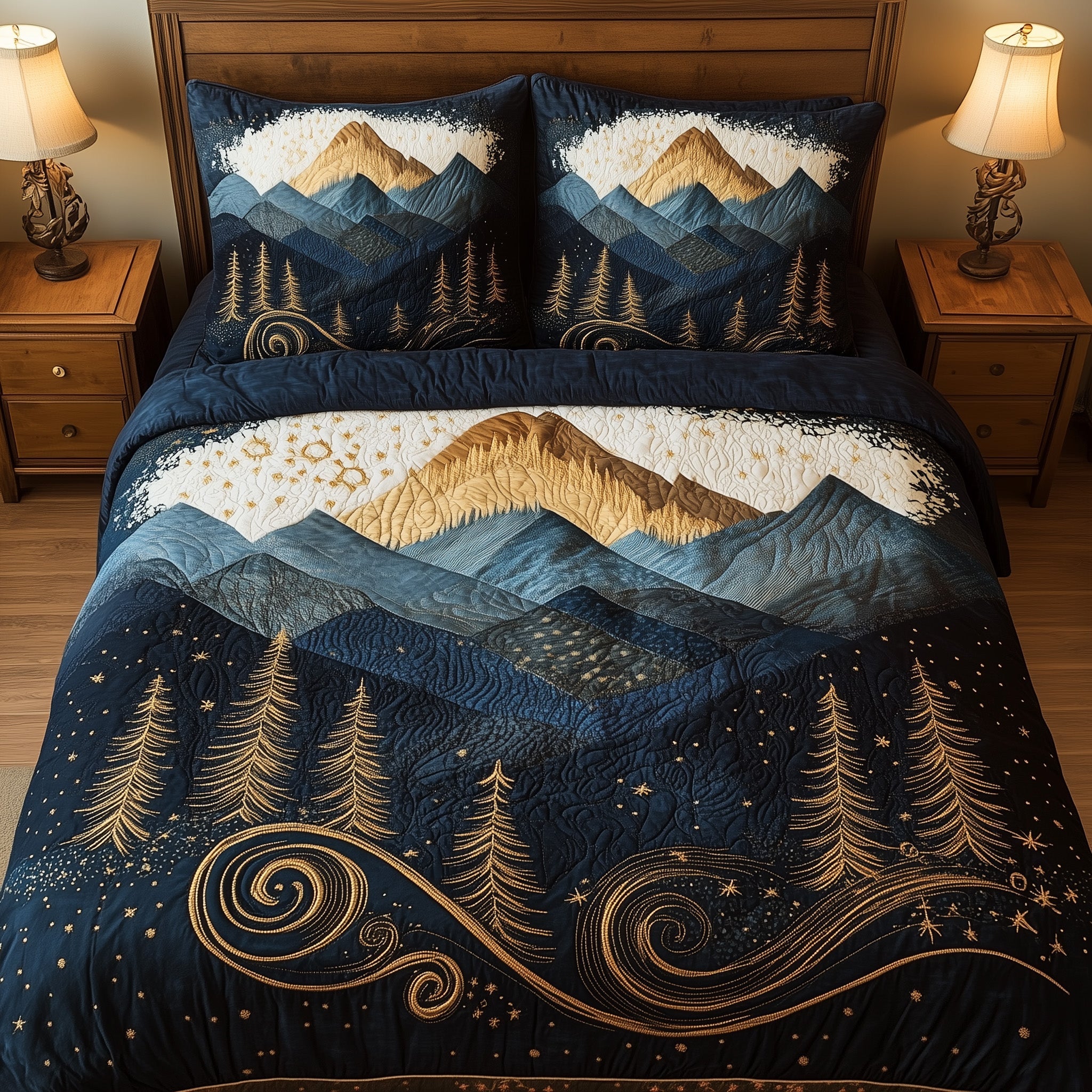 Misty Pine Forest Quilted Bedding Set Duvet Cover Bed Sheet Good Family Christmas Presents
