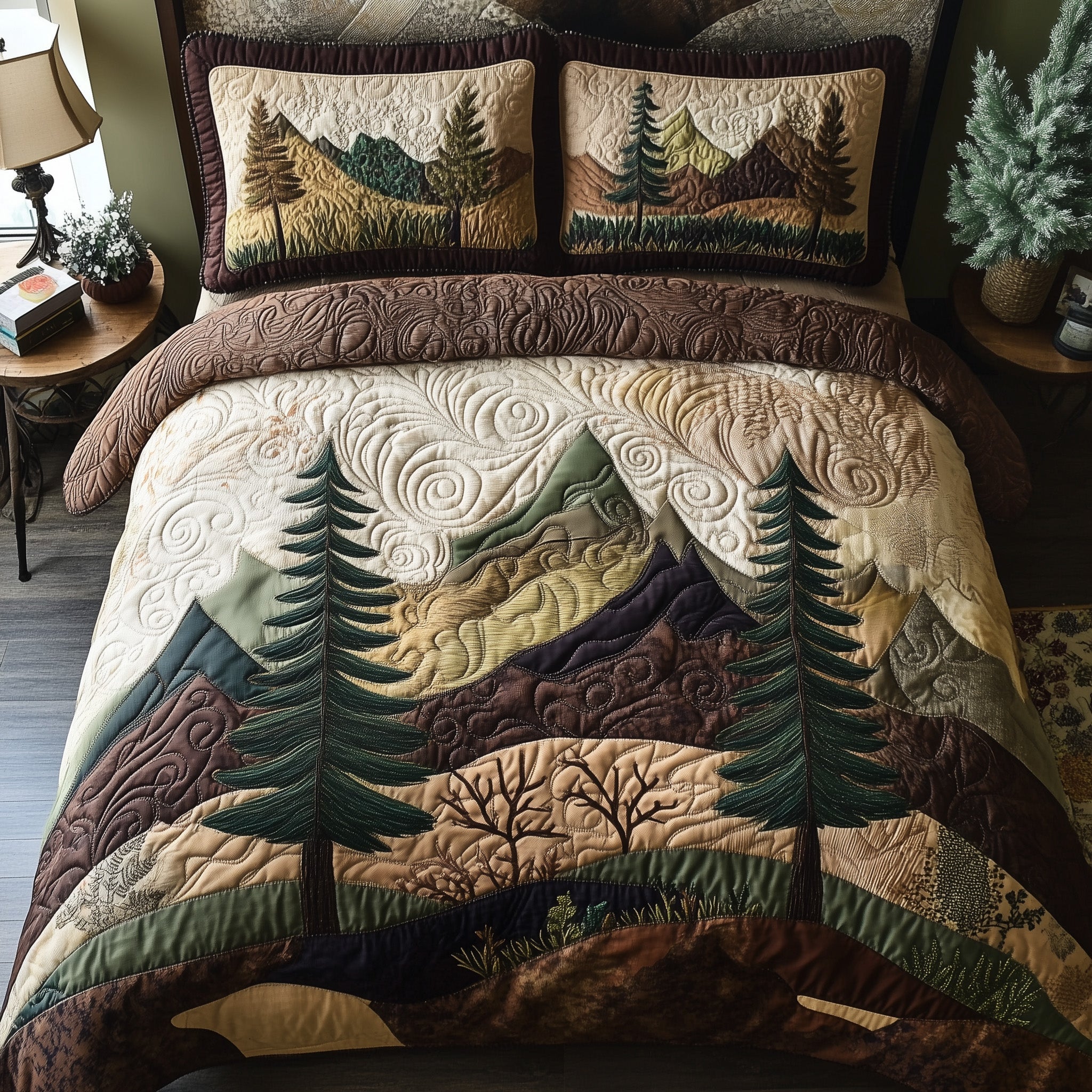 Misty Pine Forest Quilted Bedding Set Duvet Cover Bed Sheet Great Family Xmas Gifts