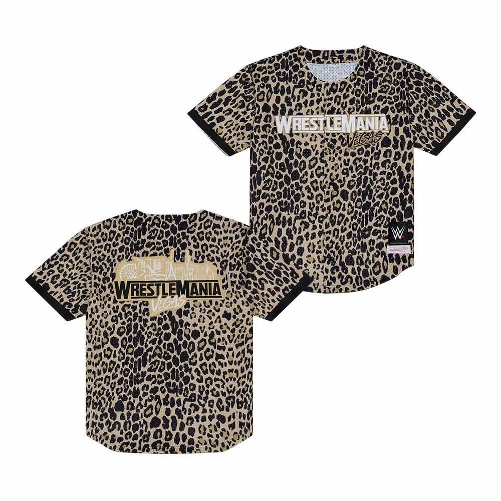 Mitchell & Ness Gold WrestleMania Cheetah T-Shirt WrestleMania Vegas Clothes Unique Gift Idea