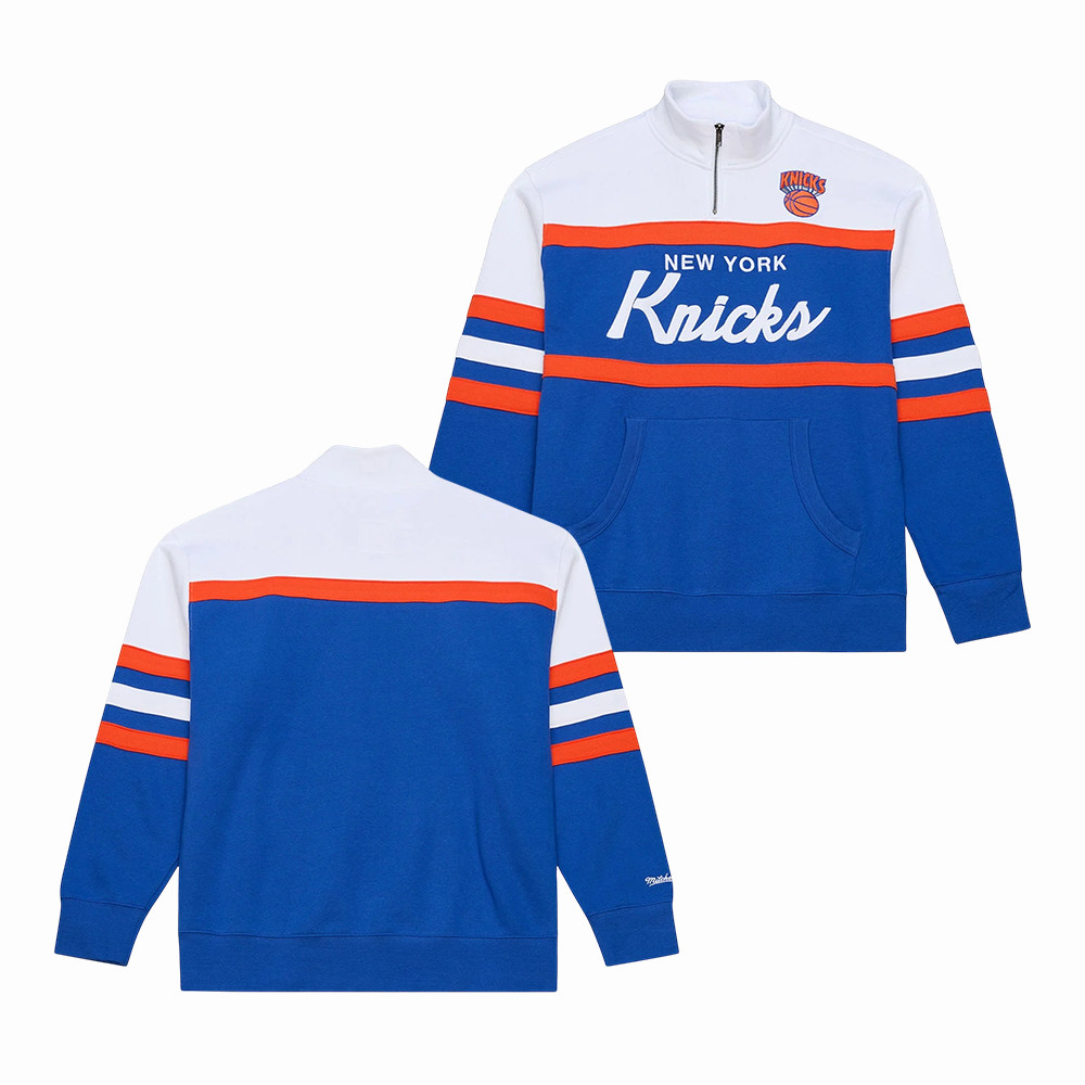 Mitchell & Ness Knicks Team Color Head Coach Half Zip Sweatshirt Game Day Clothing Line
