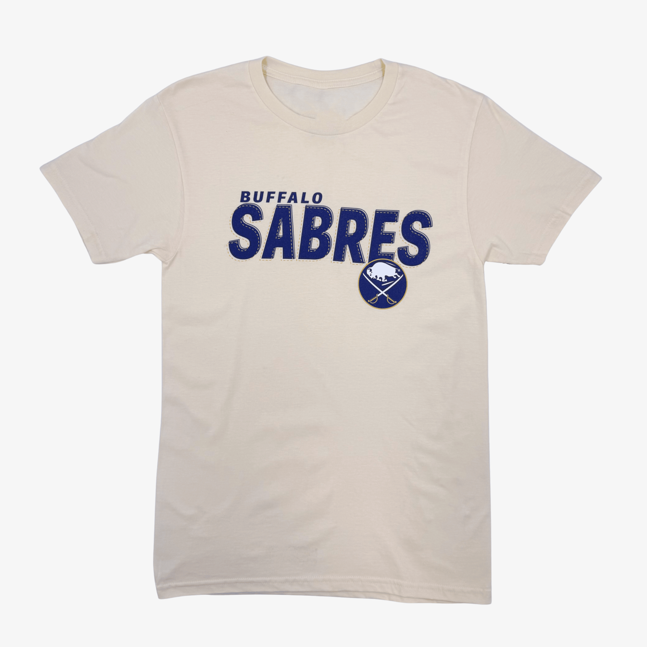 Mitchell And Ness Buffalo Sabres Team Logo Stitch Cream Shirt Buffalo Sabres Clothing NHL Gifts For Fans