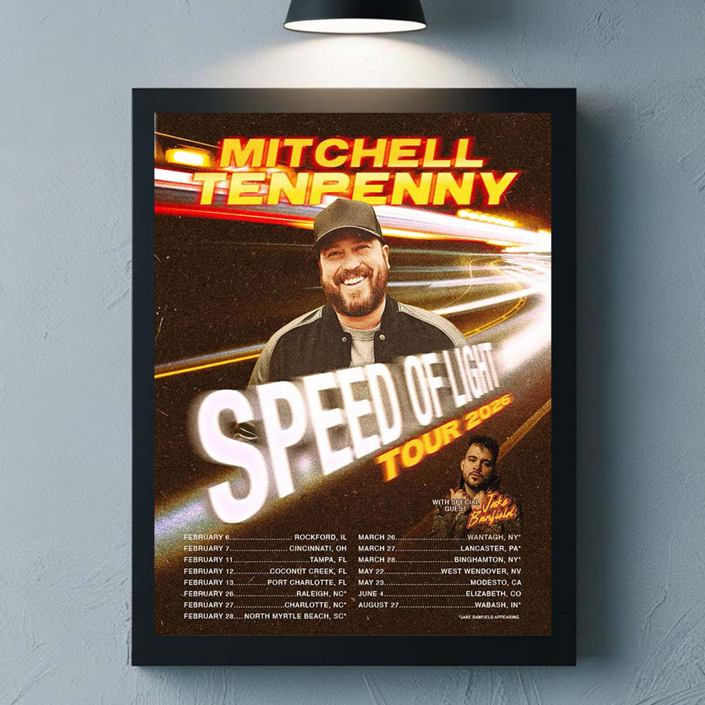 Mitchell Tenpenny Speed Of Light Tour 2026 North America City Dates Poster Living Room Decor