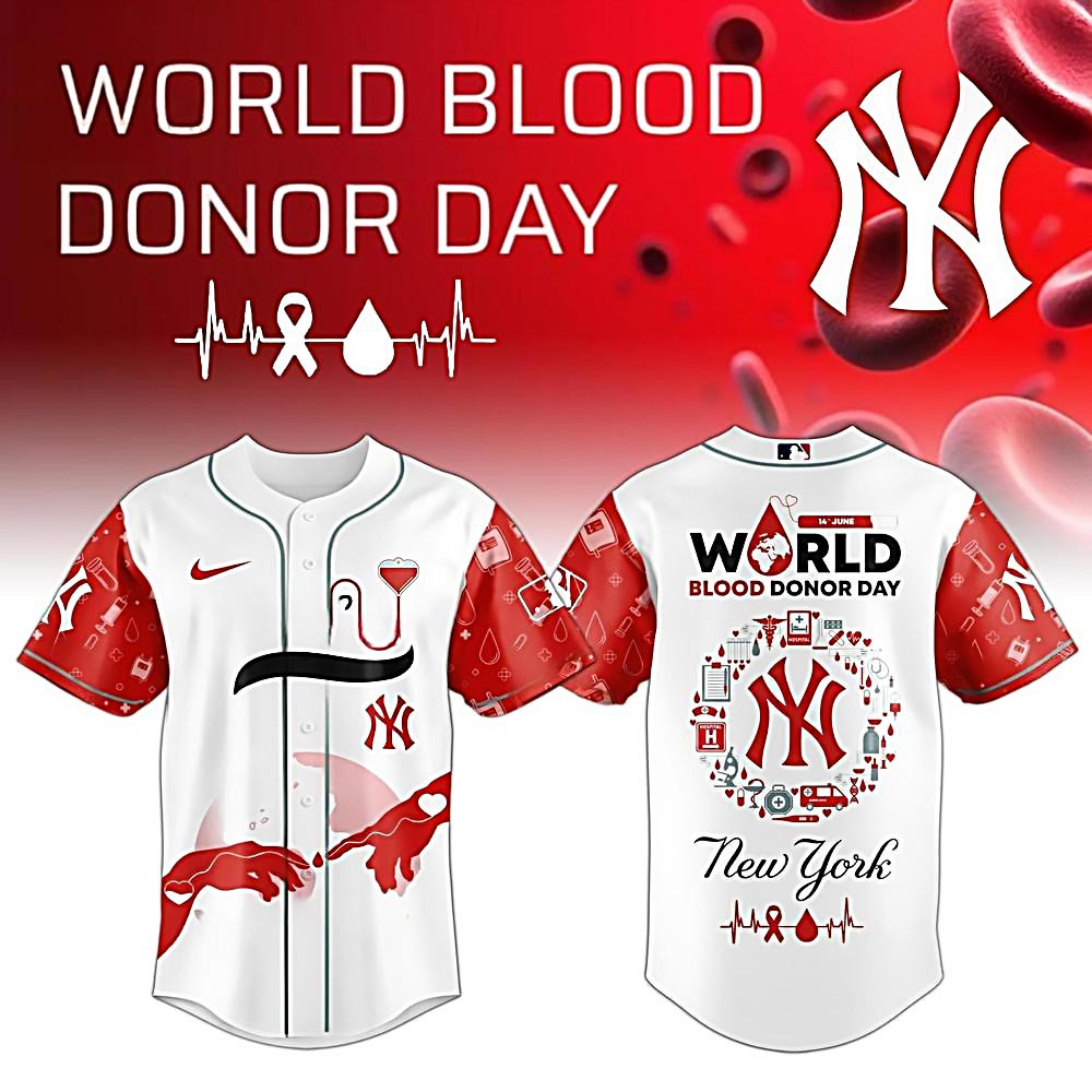 MLB All Team x Yankees World Blood Donor Day 2025 Baseball Jersey Present Gift Ideas For Guys