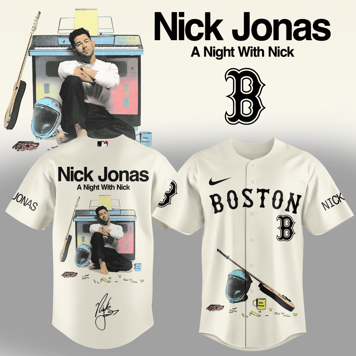 MLB x Nick Jonas Boston Red Sox Signature Baseball Jersey Boston Red Sox Merch Baseball Gear
