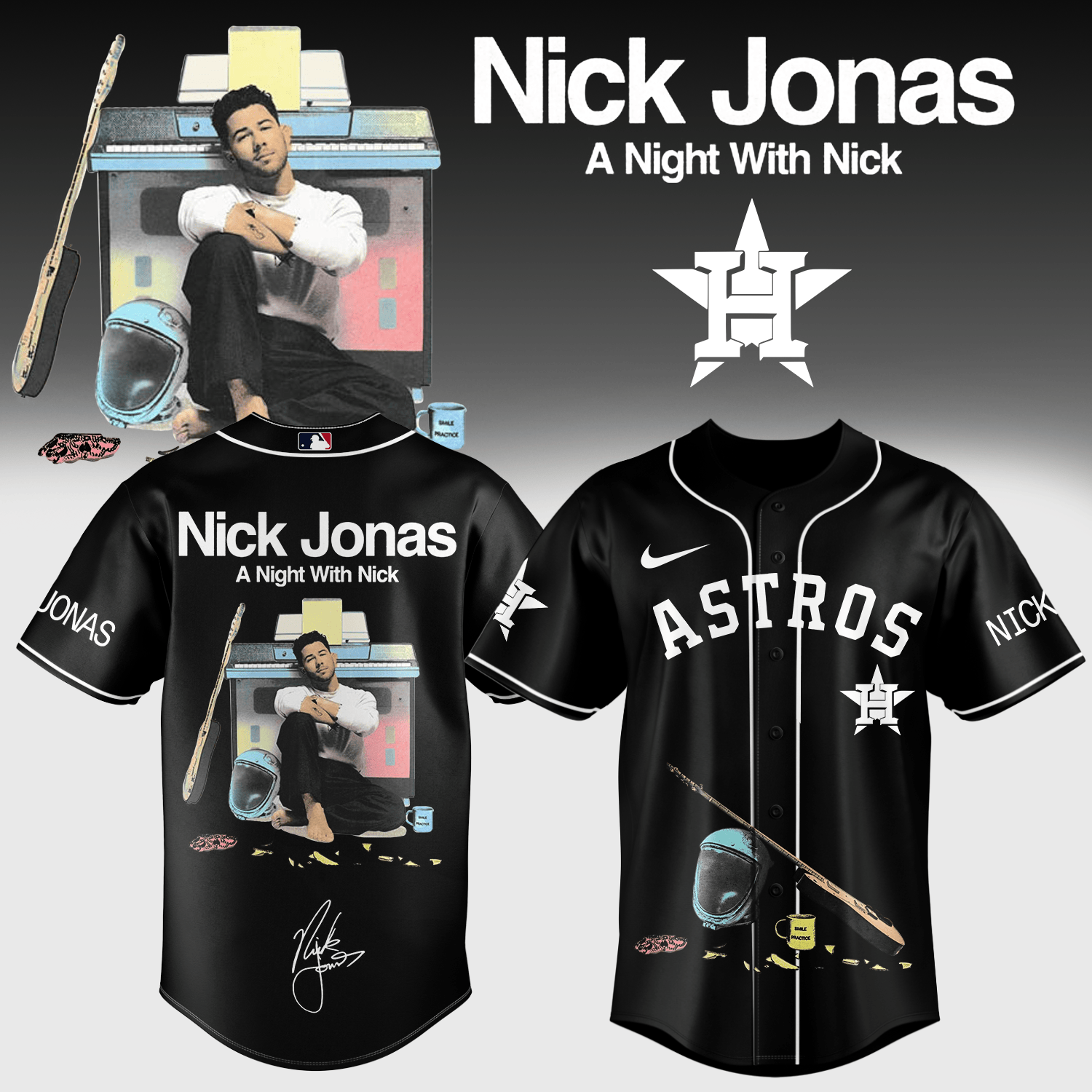 MLB x Nick Jonas Houston Astros Signature Baseball Jersey Houston Astros Merch Baseball Gear For Him