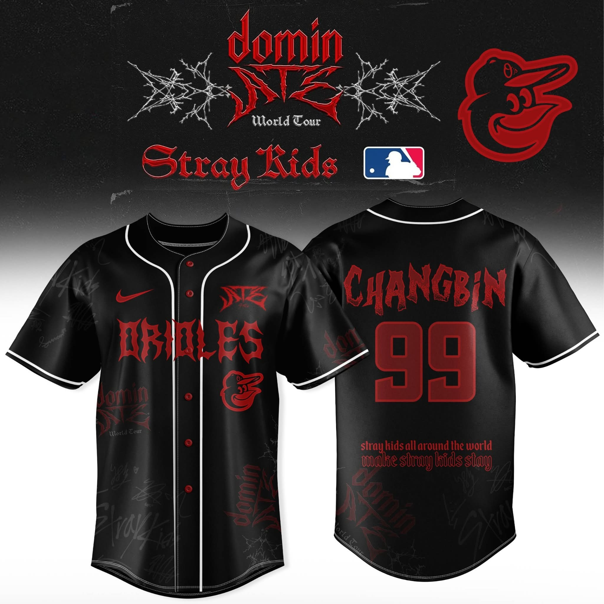 MLB x Stray Kids Dominate World Tour 2025 Jersey Presents For Baseball Lovers