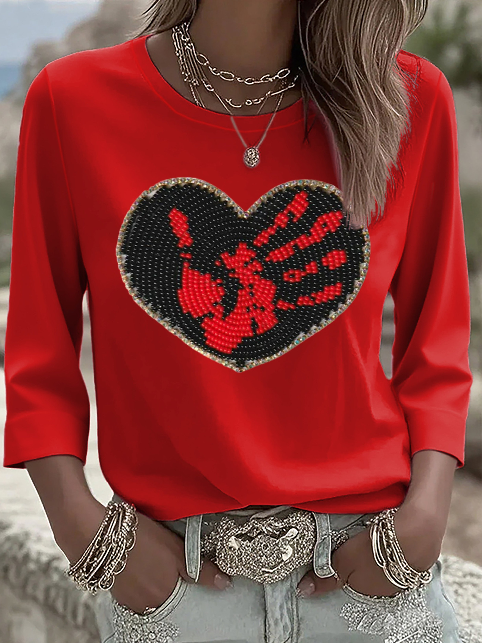 MMIW Awareness Handprint Graphic Long Sleeve No More Stolen Sisters Apparel Gift For Girlfriend
