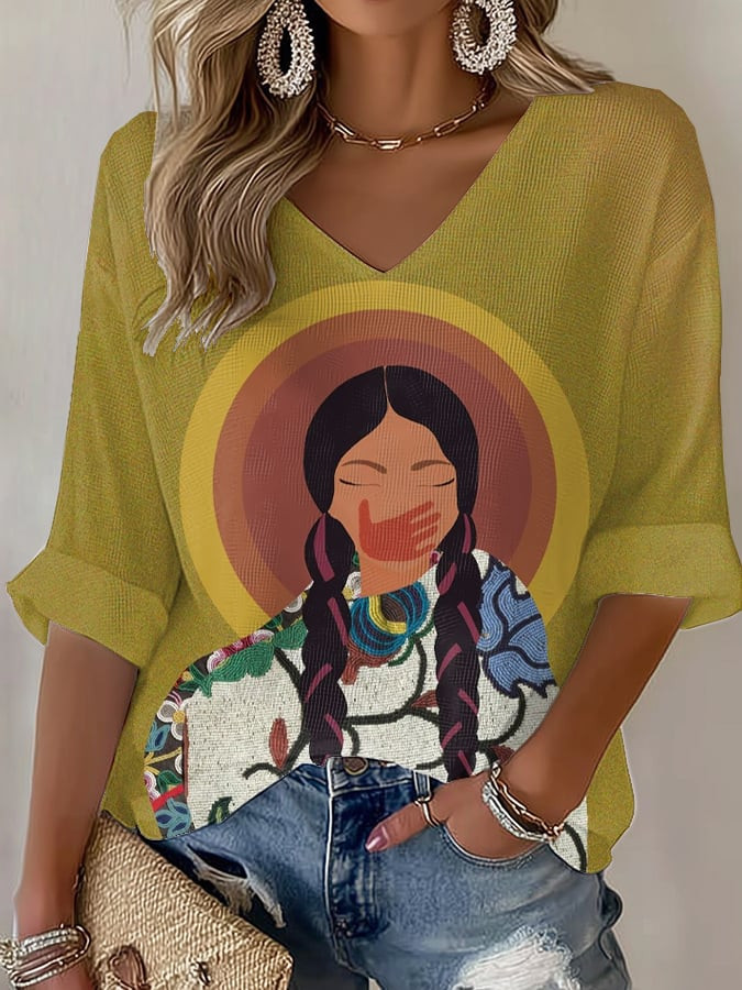 MMIW Awareness Month V-Neck Long Sleeve Shirt Awareness Apparel Gift For Sisters