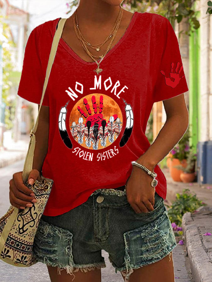 MMIW Awareness No More Stolen Sisters V-Neck Shirt MMIW Awareness Clothing Memorial Gift
