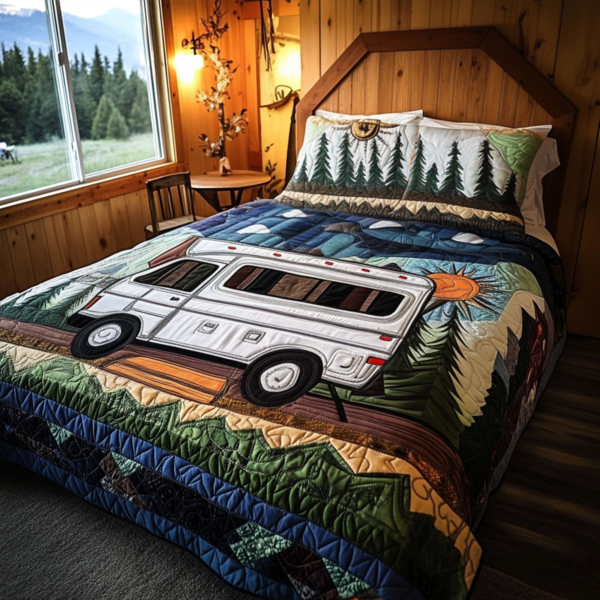 Mobile Escape Quilted Bedding Set Cozy Bedroom Decor Gifts For Hippie Sister