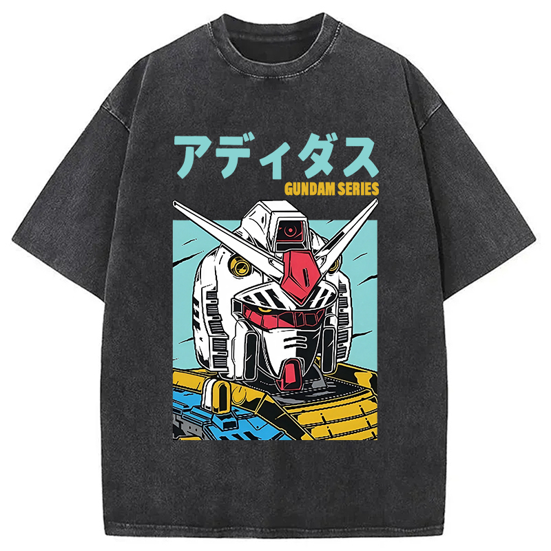 Mobile Suit Gundam Vintage Japanese Washed T-Shirt Soft Comfortable Daily T Shirt Gifts For Best Friend