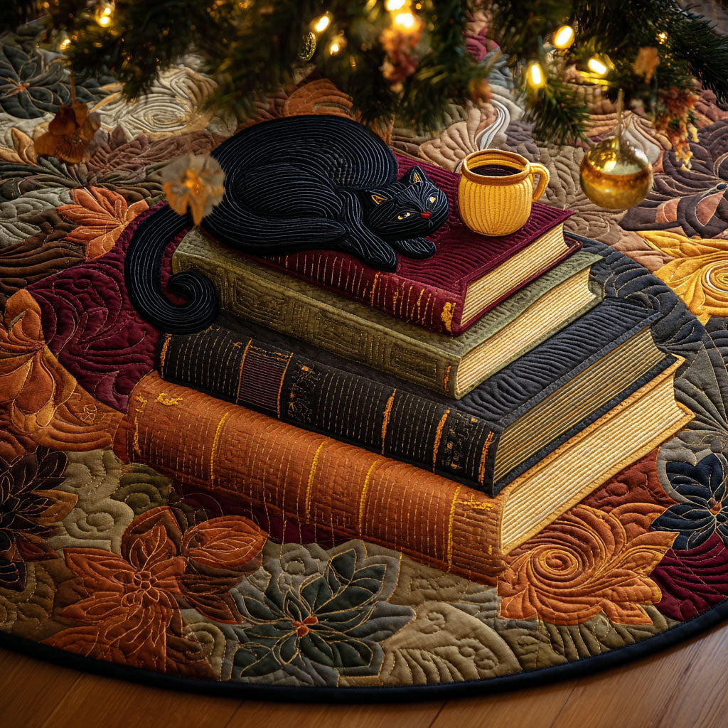 Mocha Dreams Christmas Quilted Tree Skirt Holiday Decorations Black Cat Themed Gifts