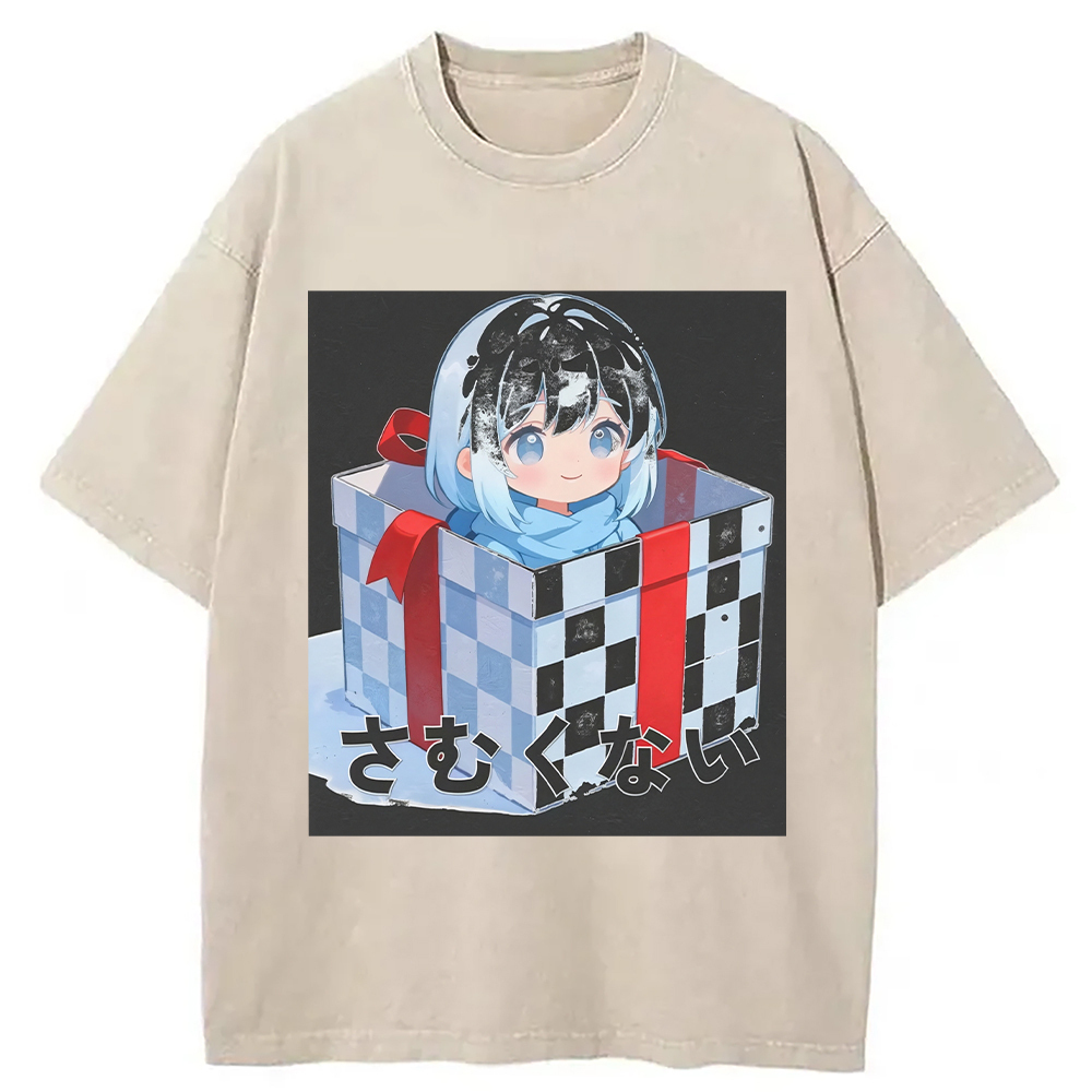 Modern Japanese Christmas Washed T-Shirt Trendy Aesthetic Graphic Apparel Gifts For Him