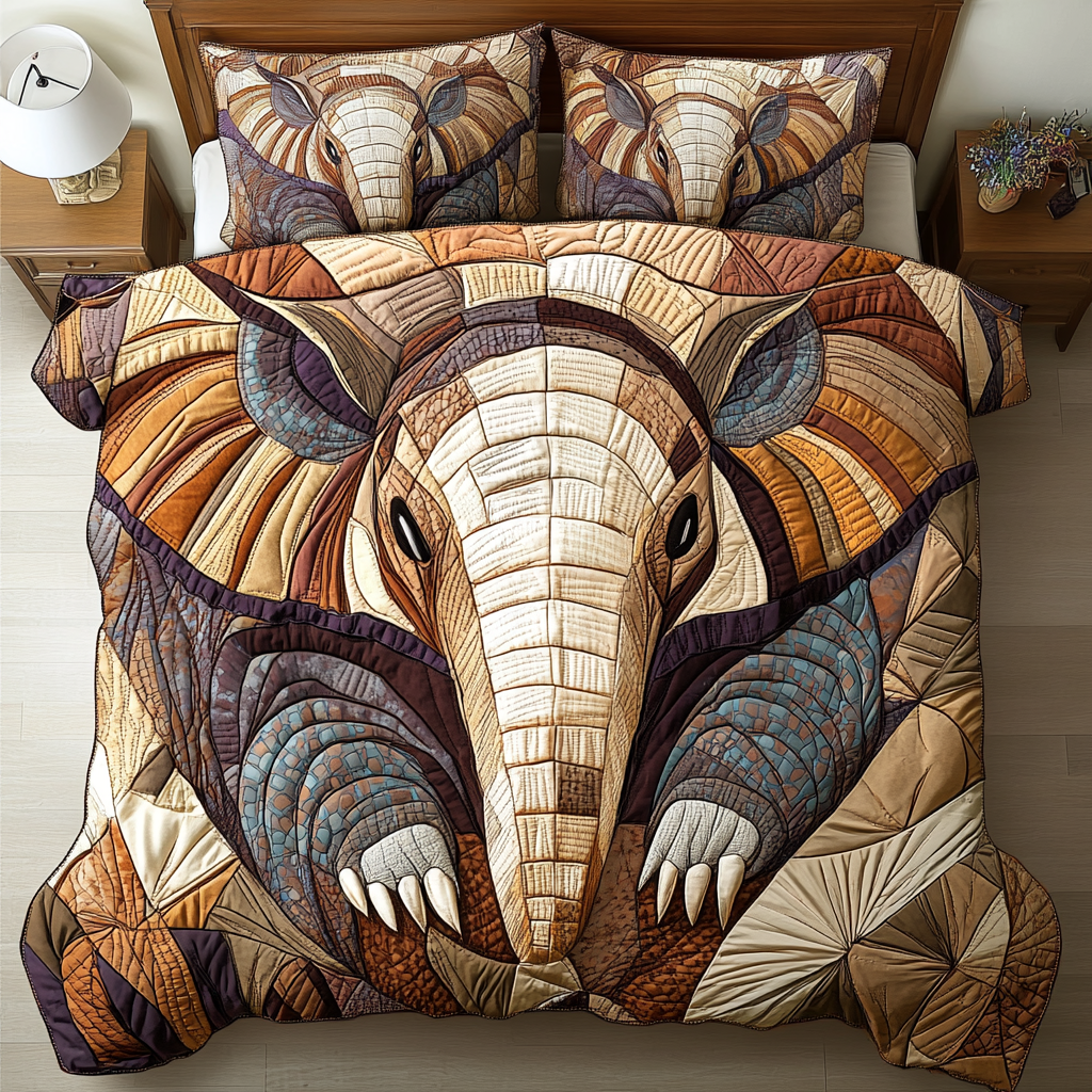 Modern Mosaic Quilted Bedding Set Cute Room Decor Armadillo Novelty Gifts