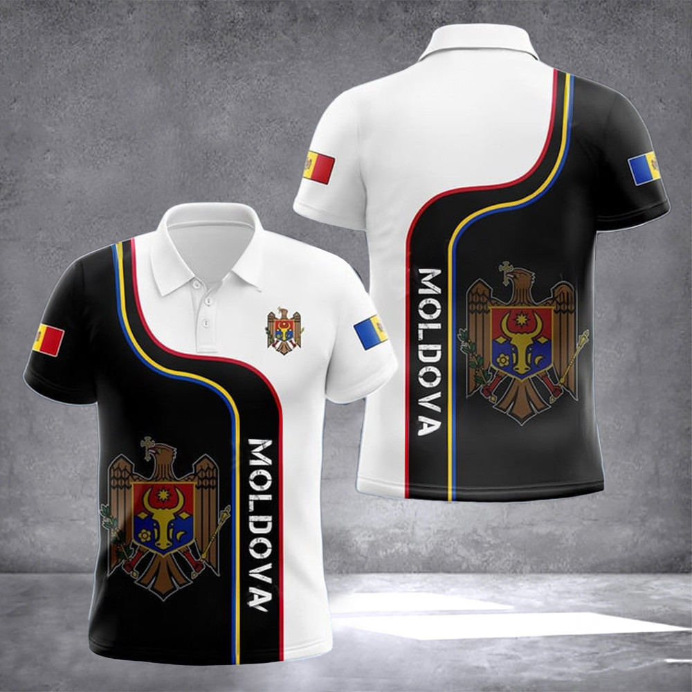Moldova Coat Of Arms Polo Shirt Moldova Emblem Print Clothing For Men
