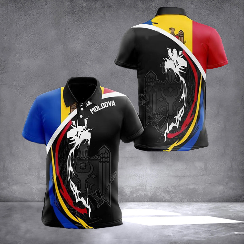 Moldova Textize Waves Polo Shirt Moldova Flag Emblem Coat Of Arms Clothing