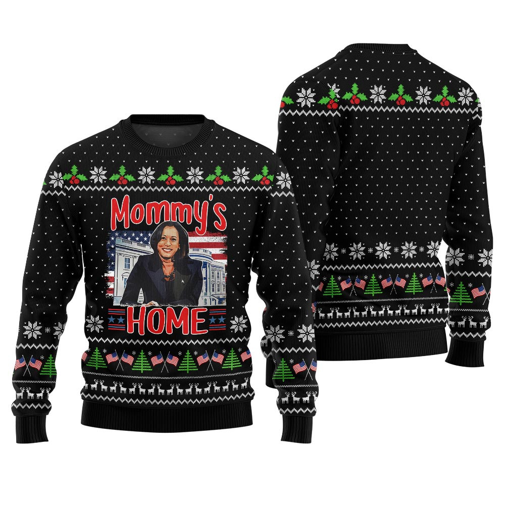 Mommys Home Kamala Harris Funny Christmas Sweaters For Adults Black Trendy Winter Sweatshirt for Cozy Moments