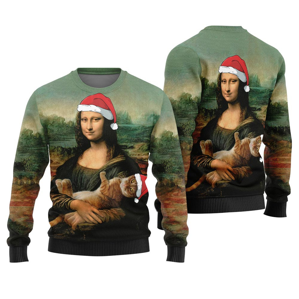 Mona Lisa Cat Christmas Sweater Best Gift Idea for Christmas Enthusiasts