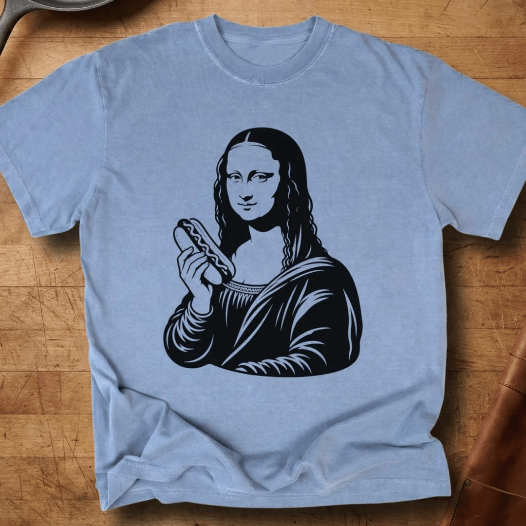 Mona Lisa Eating Hot Dog T-Shirt Famous Painting Food Humor Clothes Gifts For Bestie