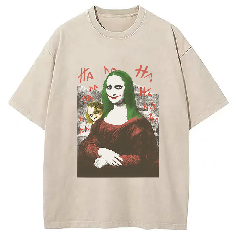 Mona Lisa The Clown Washed T-Shirt Cool Graphic Tee For Men Women Gifts For Her