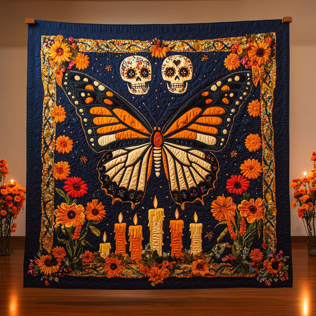 Monarch Calavera Glow Quilted Blanket Winter Blanket Holiday Gifts For Grandma
