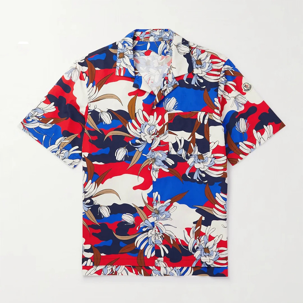 Moncler Summer Floral Camo Hawaiian Shirt Moncler Red Blue White Camo Floral Shirt