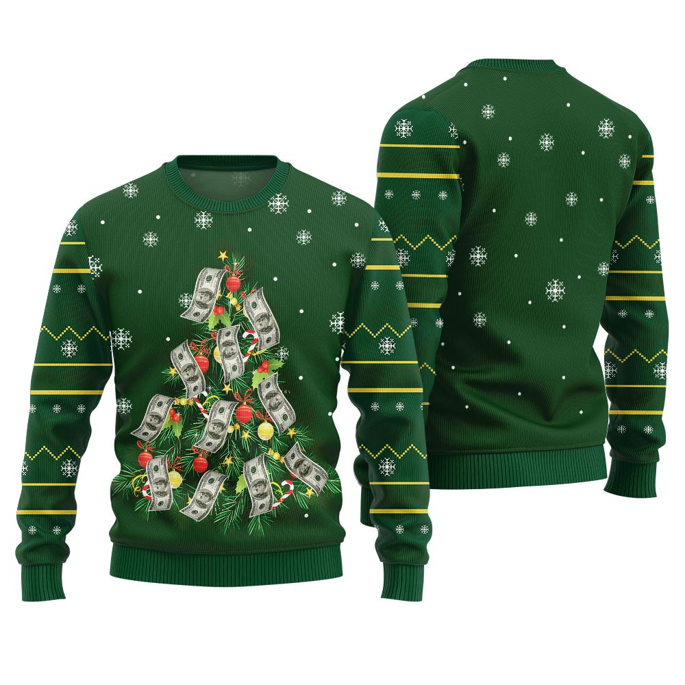 Money Christmas Tree Ugly Christmas Sweater Soft Cotton Sweatshirt for Winter Comfort