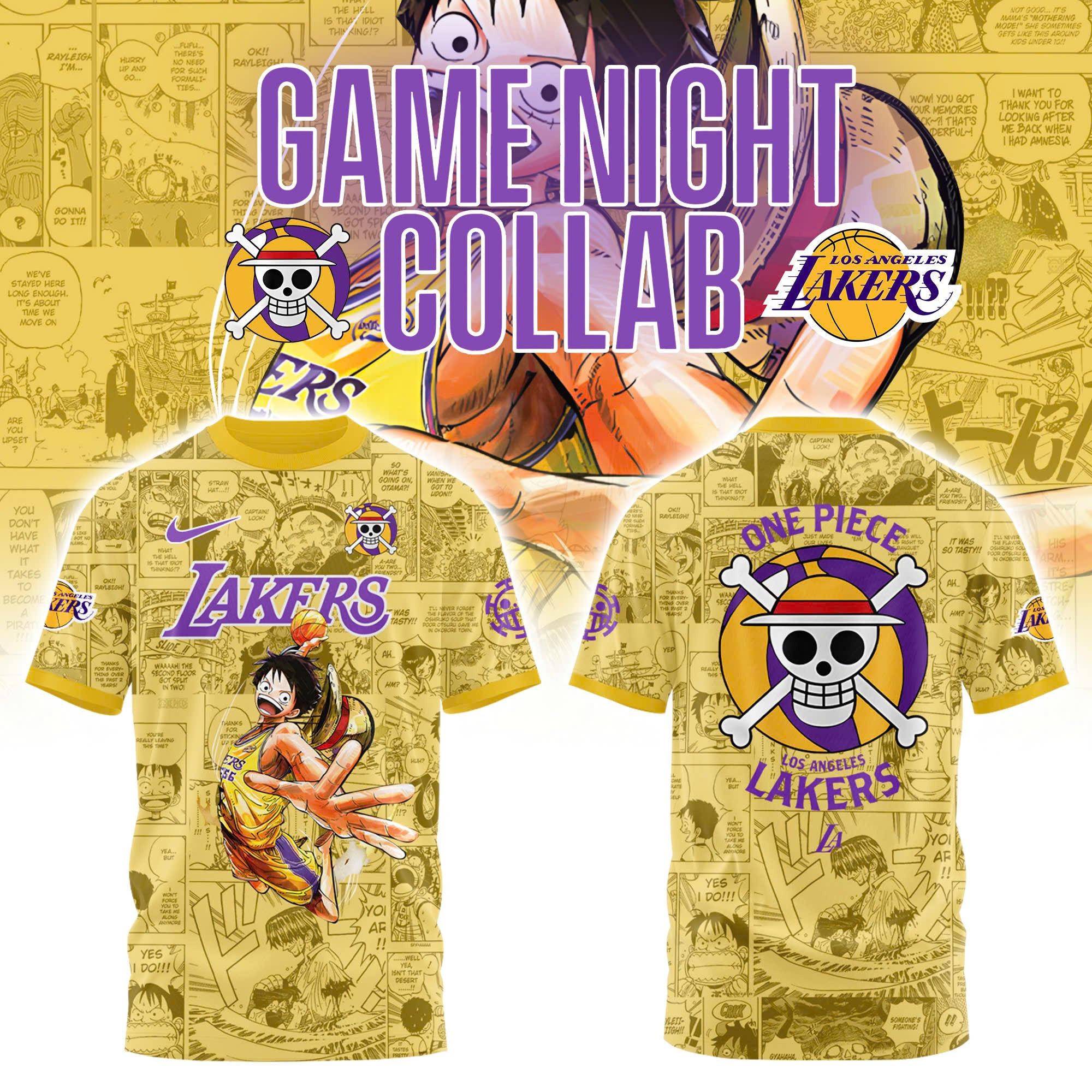 Monkey D Luffy One Piece Los Angeles Lakers T-Shirt Gifts For Basketball Fan